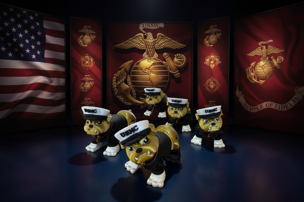 Set of USMC bulldog figurines team in dress blues