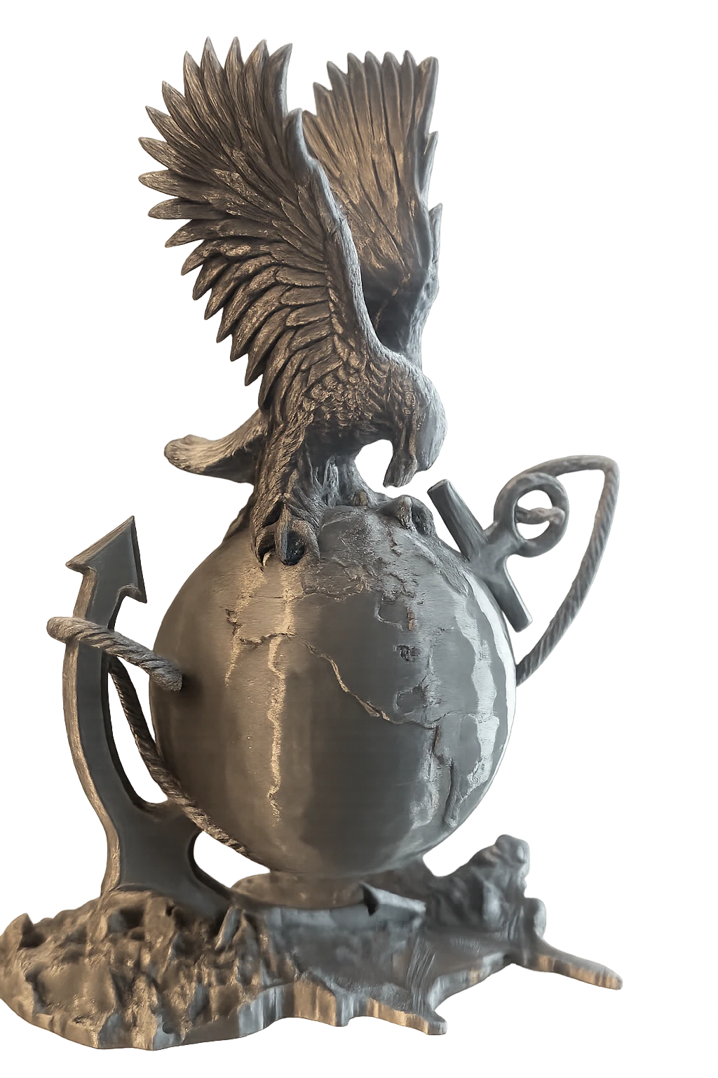Crafted For Courage USMC Eagle Globe and Anchor emblem statue. Detailed metal sculpture.